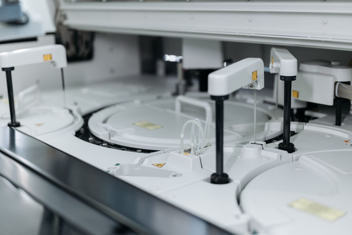 Close-up of an analytical instrument panel in a laboratory